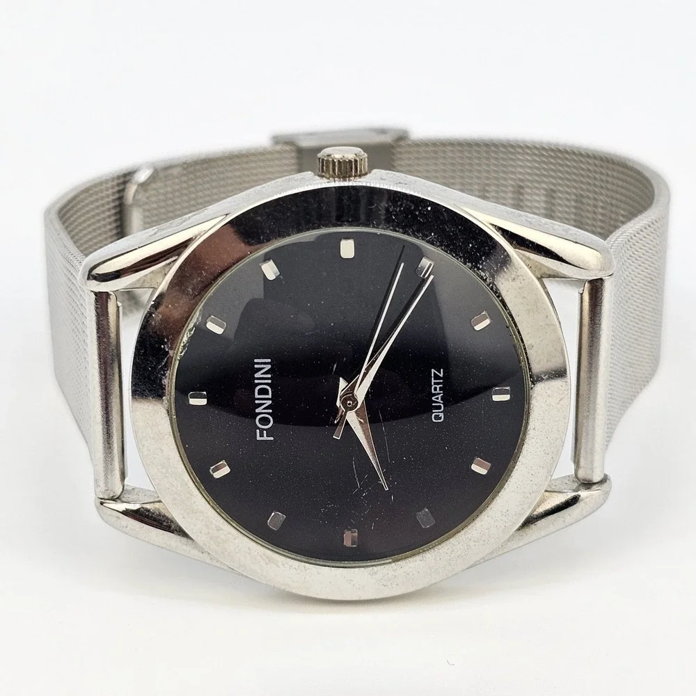 VTG Fondini Men's Watch 36MM Black Dial Gray Mesh Bands New‎ Battery